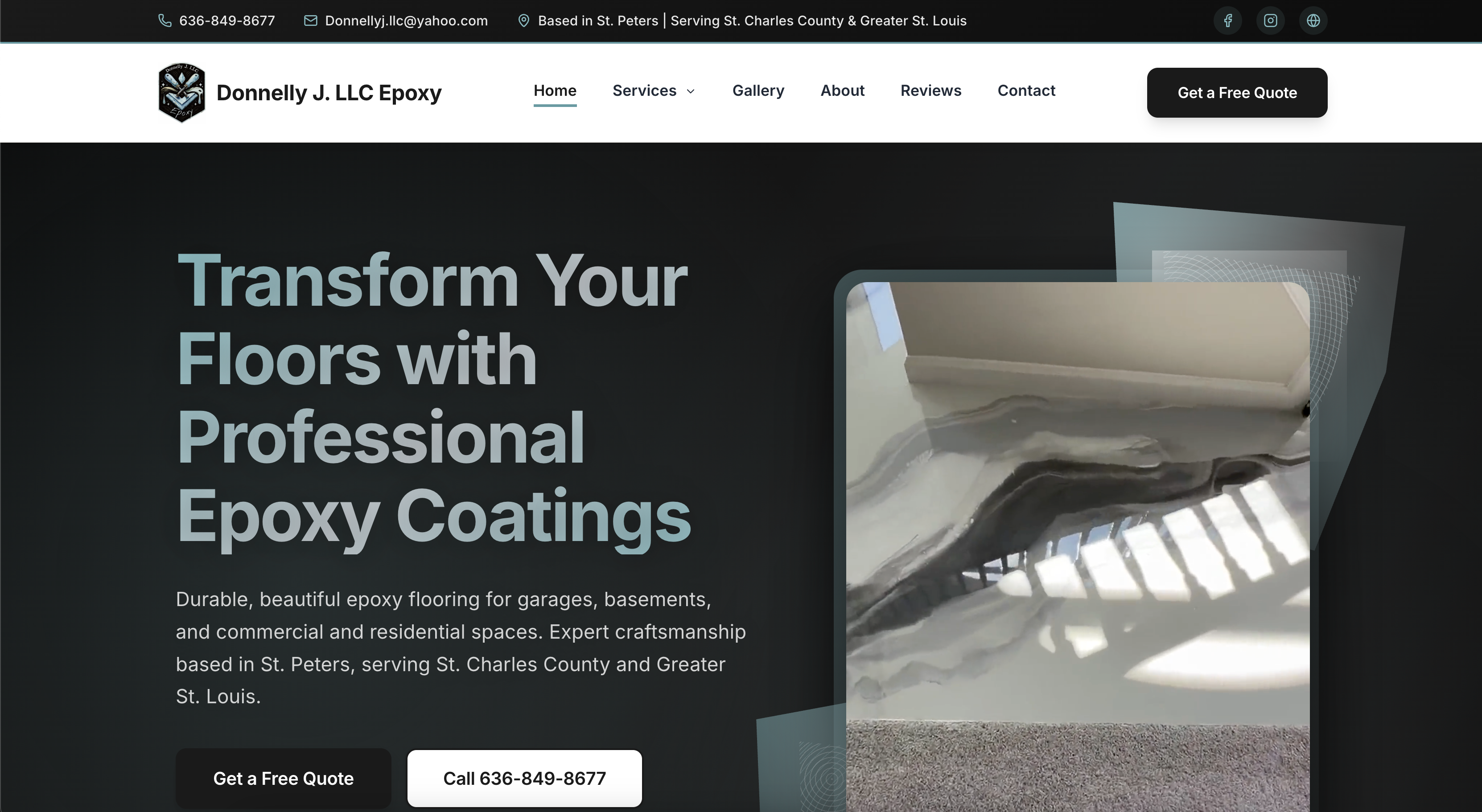Donnelly J. LLC Epoxy website designed by Airlocked Solutions - epoxy flooring company in St. Peters, MO
