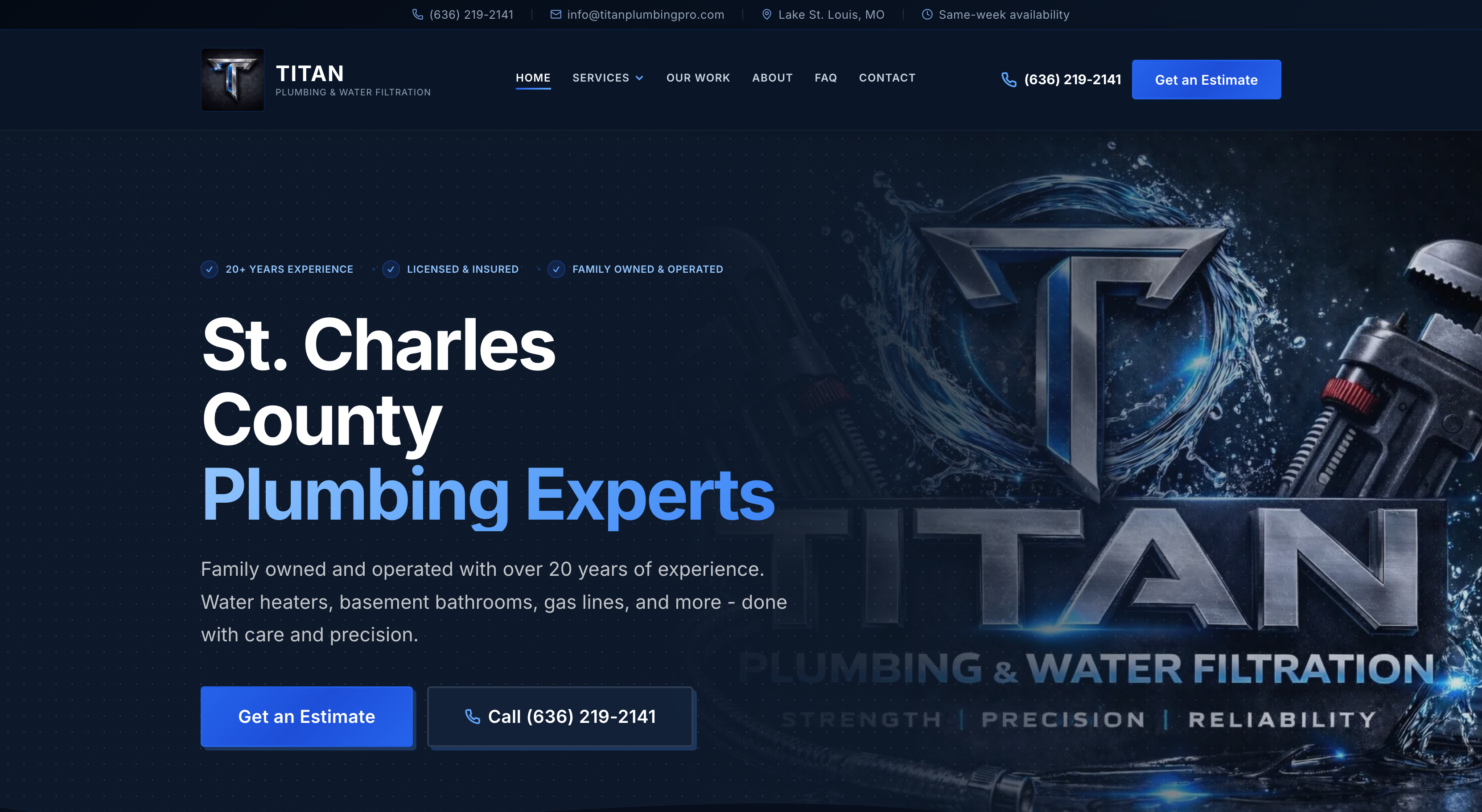 Titan Plumbing & Water Filtration website homepage